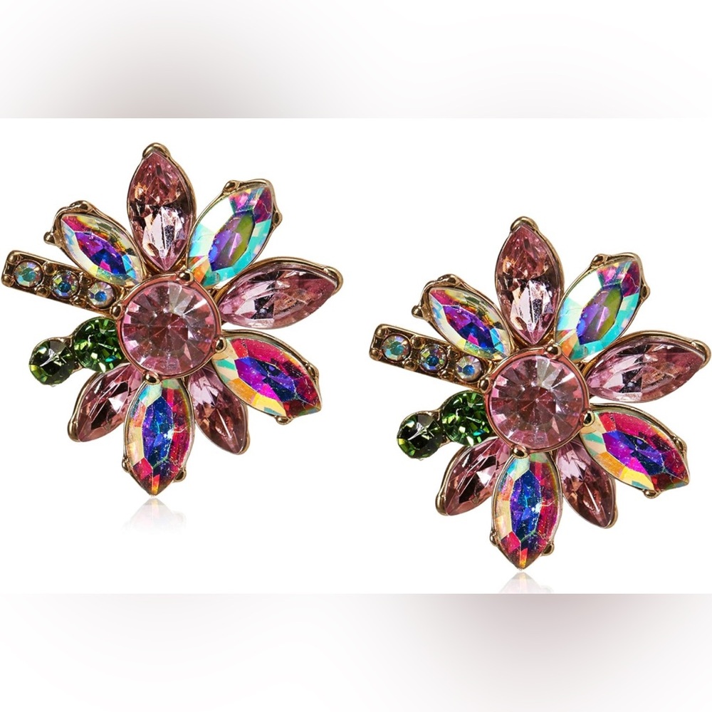 NWT Betsey Johnson Mixed Stone Flower Stud Earrings